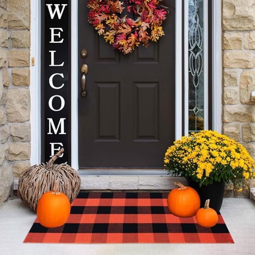 Fall Outdoor Rgu Halloween Orange Door Mat Buffalo Plaid Outdoor Rug Buffalo Check Rug Layered Doormats for Front Door/Front Porch/Farmhouse/Entryway/Patio - Image 6