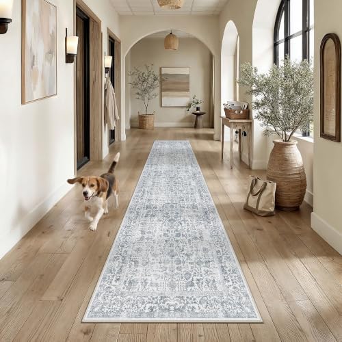 PureCozy Navy Blue Runner Rug 2'6"x12' Vintage Floral - Image 2