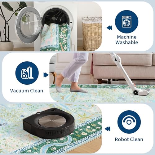 8x10 Washable Rug for Living Room Blue Animal Print Large Bedroom Rugs Non Slip Forest Nursery Girls Room Throw Carpet Stain Resistant Whimsical Safari Area Rugs for Home Office, Teal/Blue - Image 6