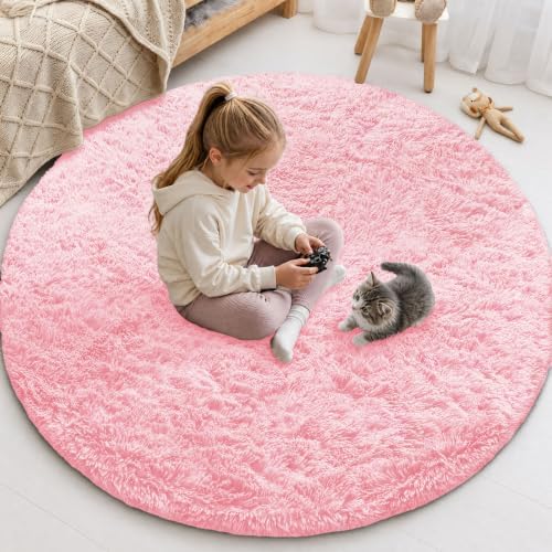 Smiry Round Area Rugs for Living Room Bedroom 5x5 ft, Fluffy Carpet by Smiry