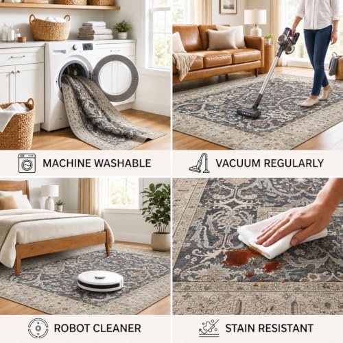 Area Rug Living Room Rugs 4×6 Washable Floral Rug - Image 6