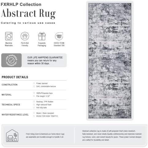3x8 Washable Runner Rug：Modern Abstract Kitchen Soft Carpet Grey - Image 2