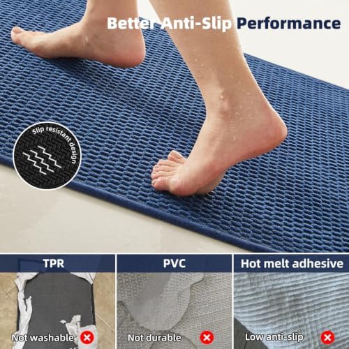 TYUU Bathroom Runner Rugs, Long Bath Mat Runner Washable Thin Quick Dry Low Pile Bathroom Runner Rugs Non Slip, Navy Blue 24"x70" - Image 5