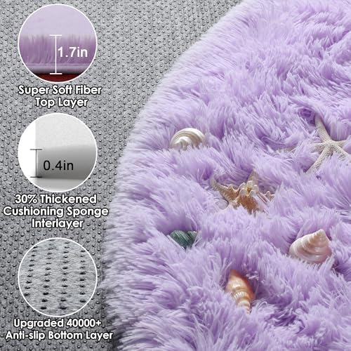 Light Purple Fluffy Round Rug Circle Area Rugs 4ft for Girls Kids Bedroom - Image 2