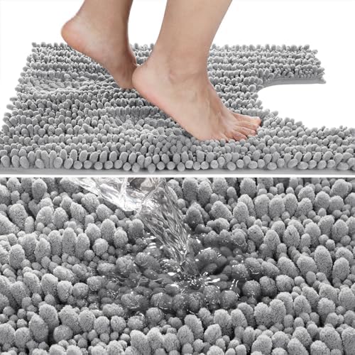 Yimobra Toilet Rug U Shaped Washable 24x20 Inch - Ultra Soft Absorbent Chenille Bath Rugs for Toilet, Quick Dry & Machine Washable, Non Slip Contour Bathroom Mat, Gray - Image 3