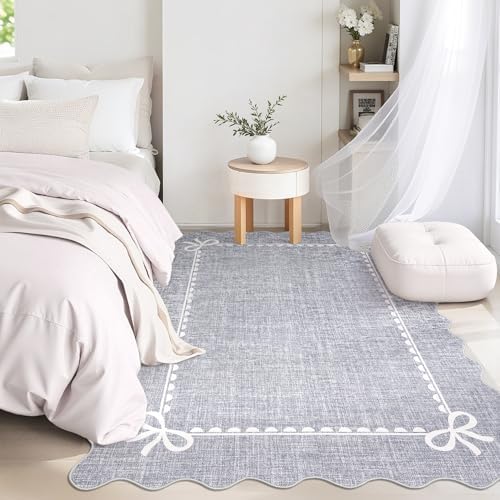GarveeHome Scalloped Bow Rug 4x6 Washable Grey Rugs for Bedroom Living Room - Image 2
