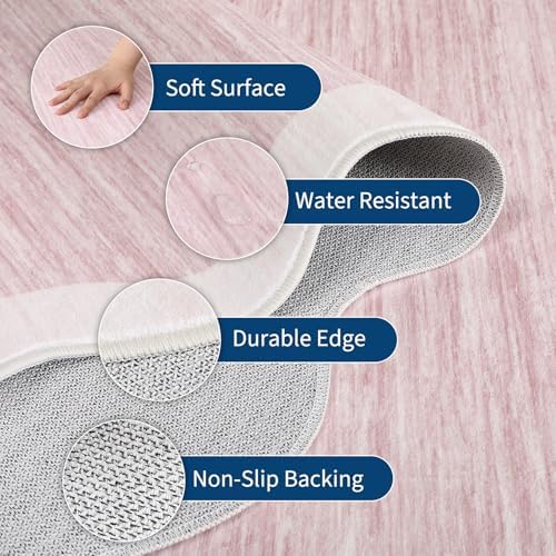 GarveeHome Scalloped Washable Area Rug 4x6 Entryway Rug Non Slip, Pink - Image 3