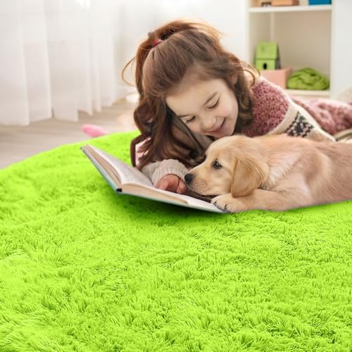 OLANLY Lime Green Round Rugs for Bedroom - Machine Washable, 2 ft Circle Area Rugs for Living Room, Soft and Fluffy Shaggy Carpet for Teen Girl and Boys, Nursery Rooms, Dorms, Home Decor Aesthetic - Image 7
