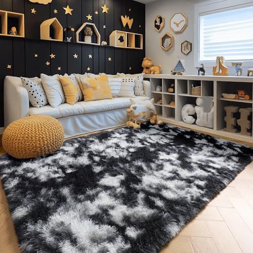 Amdrebio Black White Grey Fluffy Area Rug 5x8 for Living Room Boys Bedroom - Image 6