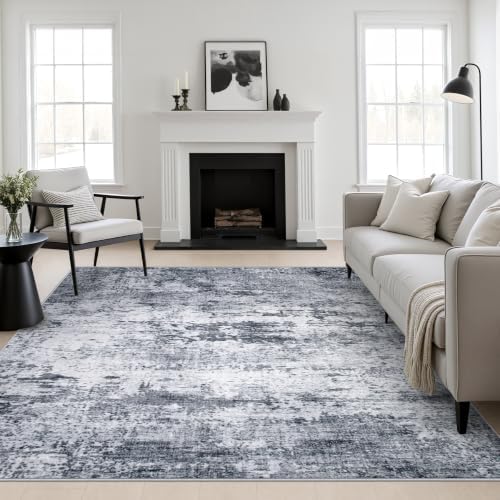 Area Rug Living Room: 6x6 Modern Washable Indoor Soft Carpet Grey by FXRHLP