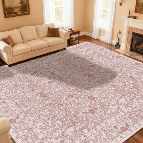 Area Rug for Living Room 10x12 Washable Soft Carpet (Pink) - Image 3