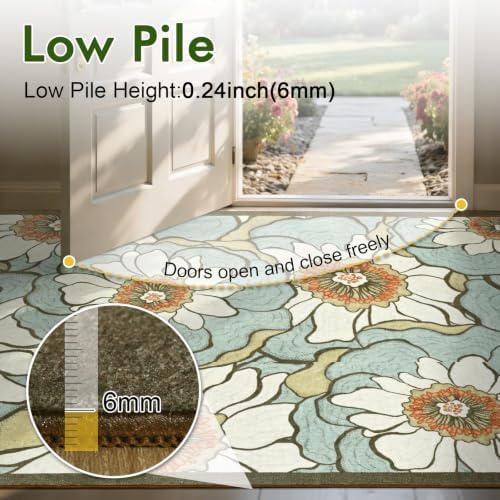 8x10 Ft Floral Area Rugs for Living Room, Thin Soft Washable Carpet Green - Image 6