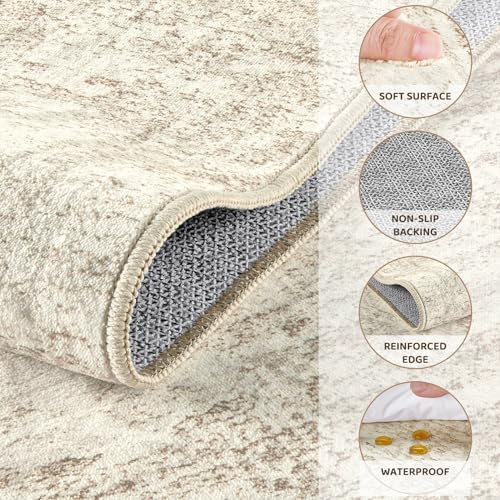 UERMEI 2x3 Entryway Area Rug: Washable Neutral Modern Abstract Small Rug - Non-Slip Low Pile Throw Indoor Carpet for Entrance Kitchen Front Door Mat Bathroom Entry Kids Room - Dark Brown - Beige/Brown - Image 6