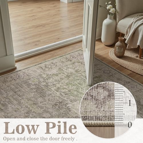 DCX Washable 5x7, Kid & Pet Friendly with Rubber Back Non Slip, Stain Resistant Vintage Rug for Living Room, Bedroom, Home Office, Soft Low Pile Large Farmhouse Distressed Carpet, Greige - Image 3
