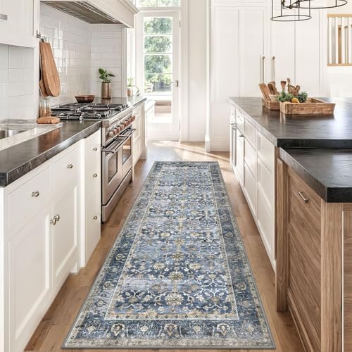 KUTA Vintage Wide Washable Runners for Hallways 3x8 ft Blue Grey Beige - Image 2