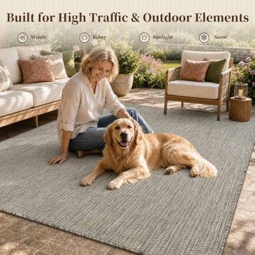 PADOOR-Outdoor Rug-Patio Rug 6x9 ft Polypropylene Indoor Outdoor Rugs Outdoor Carpet for Patio Deck Balcony Porch, Textured Weave, Durable for High Traffic, Fade-Resistant, Modern Neutral Grey - Image 5