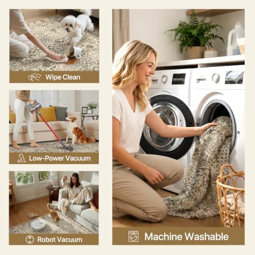 Bavni 2'6" x 7' Kitchen Runner Rug, Washable Non Slip, Cream Brown - Image 5