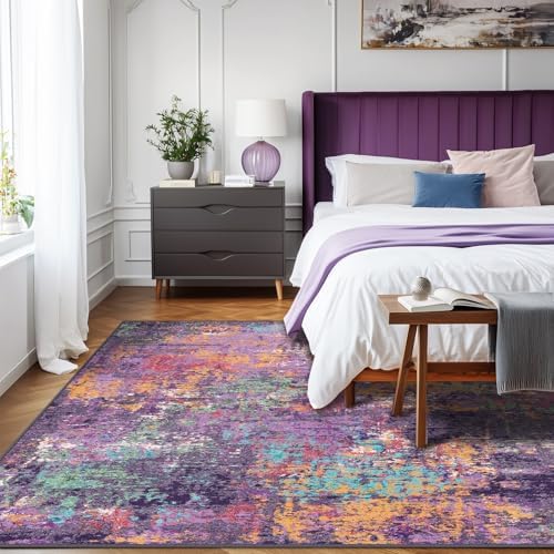 RELEANY Washable 6'x9' Abstract Area Rug for Living Room Purple Multi - Image 3