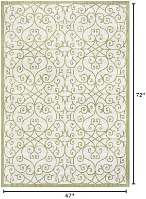 JONATHAN Y Vintage Filigree Indoor Outdoor Area Rug 4X6 Green/Cream, Madrid Textured Weave for Backyard, Patio, Porch, Easy-Cleaning, High Traffic, Pet-Friendly, Non-Shedding (SMB107H-4) - Image 2