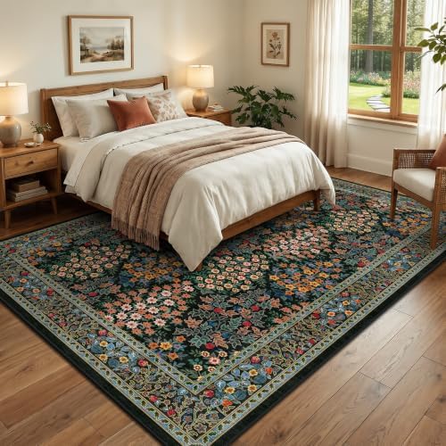 6x9 Area Rugs, Washable Floral Area Rugs for Living Room, Indoor Area Rug for Bedroom, Dining Room, Low Pile Non-Slip Non Shedding Rug(Black Floral) - Image 3