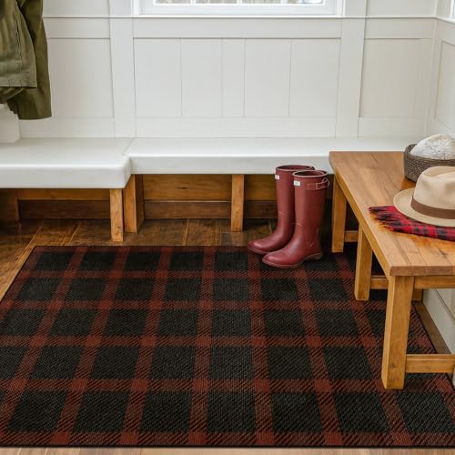 JTJ Easy Jute 3x5 Outdoor Rug, Black & Red Buffalo Plaid, Washable - Image 3