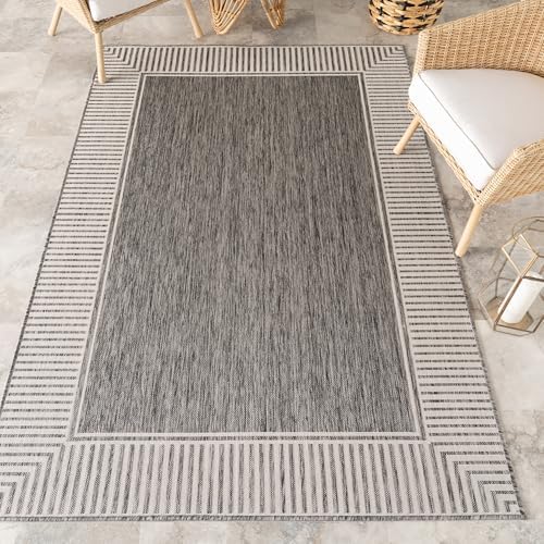 nuLOOM Asha Grey Bordered Power Loomed Indoor/Outdoor Area Rug, 4' x 6' by nuLOOM