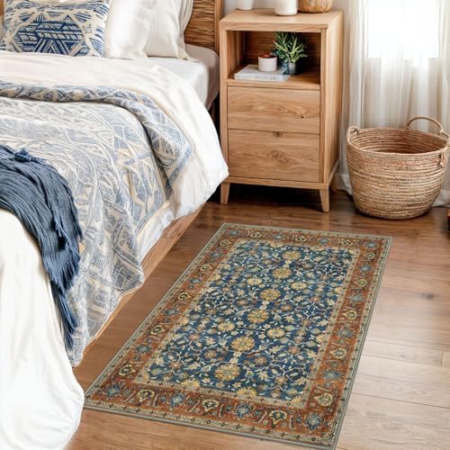 KUTA Vintage 2x3 Rugs for Entryway Washable Kitchen Rug Blue Terracotta - Image 4