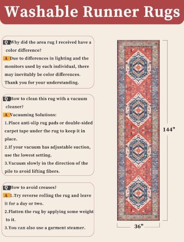 SERISSA 3x12 Washable Non Slip Boho Runner Rug for Hallway，Rust - Image 2