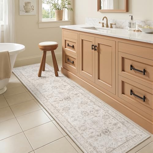 Madane Washable Runner Rug 2x6, Soft Kitchen Hallway Rug Brown/Ivory - Image 3