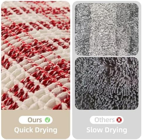 TYUU Long Christmas Bath Mat, Cute Waffle Runner Rug, 72x24 Red & White - Image 6