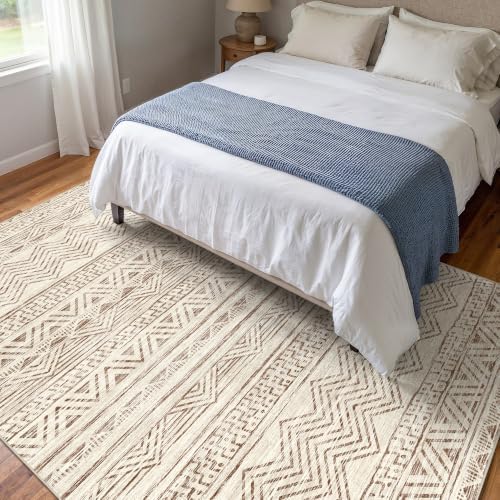 Ksrau 6x8 Area Rug Washable Moroccan: Non Slip Living Room Floor Mat Beige - Image 3