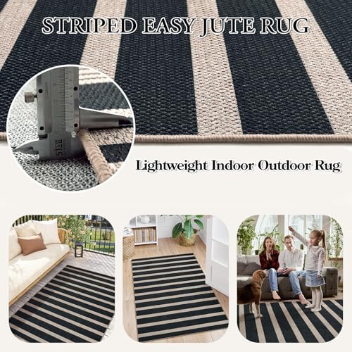 Lahome Striped Easy Jute 3x5 Outdoor Patio Rug, Washable Rugs for Porch - Image 5