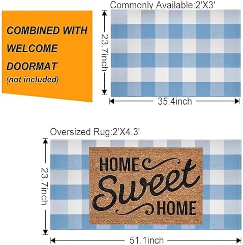 Light Blue and White Layered Doormat 24"x35",Buffalo Plaid Door Mat Outdoor - Image 4
