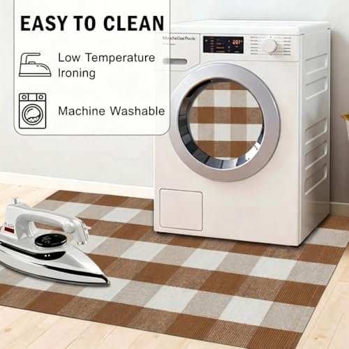 SEEKSEE Fall Decor Buffalo Plaid Outdoor Rug 27.5x43 Coffee and White Front Door Mat, Layering Rug for Porch, Fall Doormat, Front Porch Rug for Outdoor Entrance Entryway Patio Porch Decor - Image 7