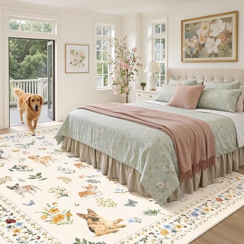 Soalmost Dog 8x10 Area Rugs for Living Room, Washable Animal Soft Rug Beige - Image 3