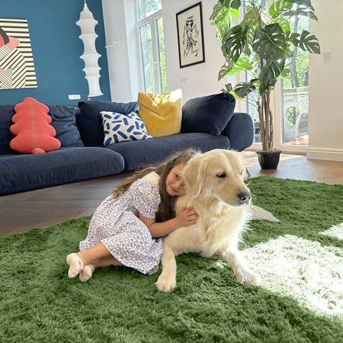 OLANLY 2x8 Machine Washable Runner Rugs for Hallway, Soft Fluffy Shaggy Bedside Rugs for Bedroom, Living Room, Indoor Floor Carpet for Kids Girls and Boys, Home Decor Aesthetic, Green - Image 5