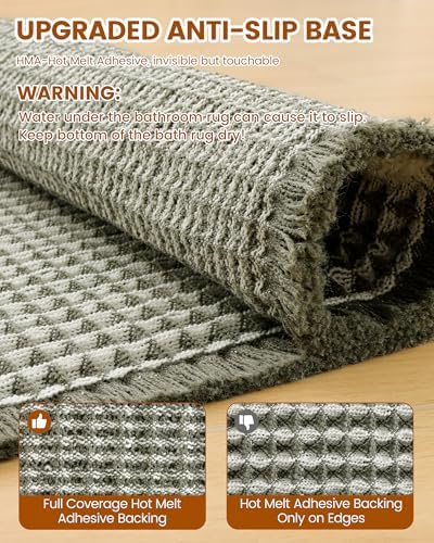 Smiry Waffle Bath Mat 24X16, Soft Absorbent Bathroom Rugs, Green & Cream - Image 5
