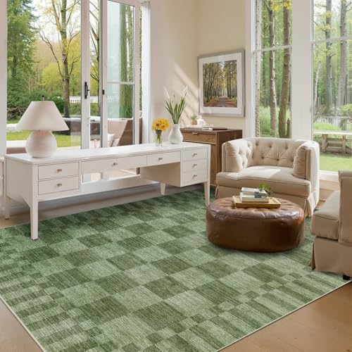GarveeHome Moss Green Checkered Rug 5x7 Area Rug Washable Geometric 5x7 Rug - Image 2