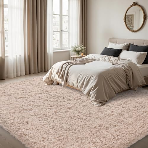 4x6 Area Rug for Living Room,Beige Fluffy Shag Non-Slip Bedroom Rugs - Image 2