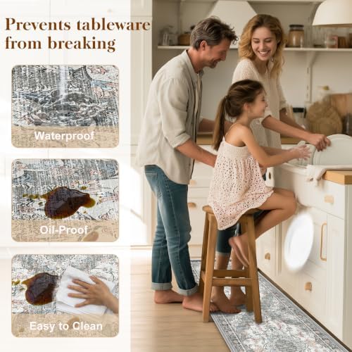 Boho Kitchen Mats for Floor 2PC Anti Fatigue Kitchen Rugs, Beige Grey - Image 5