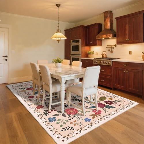 5x7 Washable Area Rugs for Living Room Soft Carpet (Beige Red) - Image 4