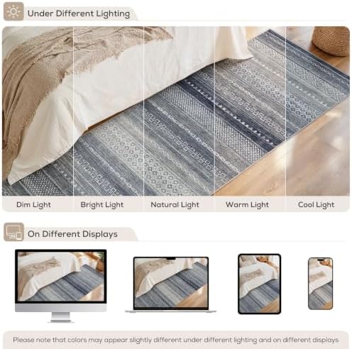 Nakagishi Area Rug Living Room Rugs: 3X8 Machine Washable Boho Large Neutral Farmhouse Stain Resistant Moroccan Indoor Floor Carpet for Bedroom Nursery Dorm Dining Room Home-Denim Blue - Image 6