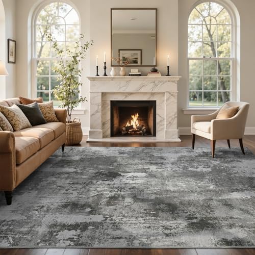 6x9 Ft Abstract Washable Area Rugs for Living Room Dark Grey - Image 2