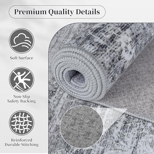Washable Rugs 5x7 Gray,Non Slip Vintage Area Rug for Living Room - Image 5