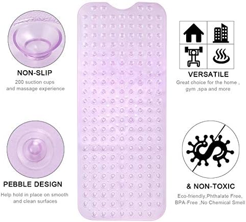 YINENN Bath and Shower Safety Mats 40x16 inch, Non Slip with Suction Cups for Bathroom Stall and Tub Floor, Extra Large and Machine Washable, Drain Holes Keep Bathtub Clean, Purple - Image 5