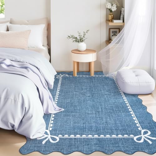 GarveeHome Scalloped Bow Rug 4x6 Washable Rugs for Living Room, Dark Blue - Image 2