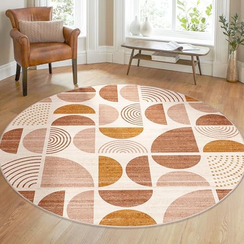 MUJOO Round Rugs 5ft,Circle Area Rug Washable Non Slip Modern Abstract Boho - Image 3