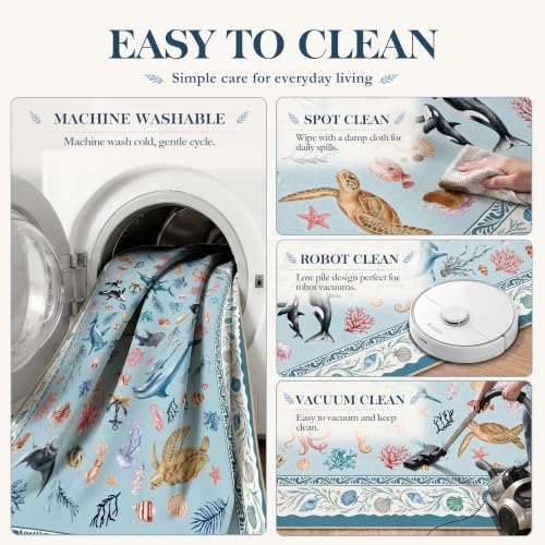 Arenarug Coastal Runner Rug 2x6 Washable Kitchen Runner Rug, Coastal Blue - Image 6