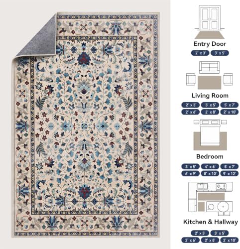 Small 2x3 Rug Boho Washable Area Rug for Entryway Door Mat, Beige - Image 2