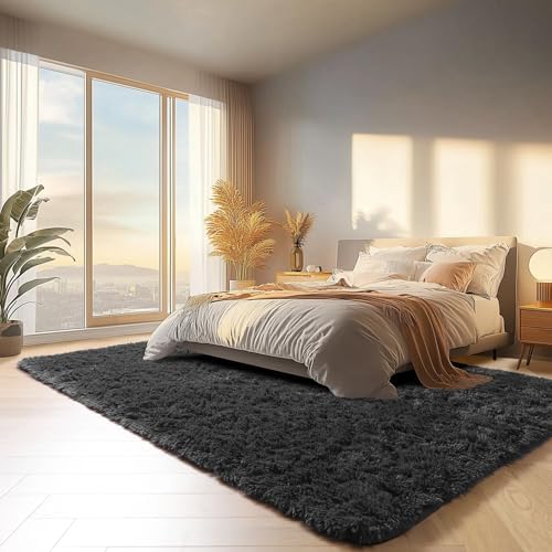 ONASAR Black 6x9 Area Rugs for Living Room Bedroom, Large Fluffy Soft Plush Floor Big Indoor Shaggy Carpet for Kids Girls Boys Teen Dorm Home Nursery Playroom Decor Aesthetic - Image 4